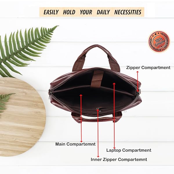 WILDWOODNEST MEN’S BROWN LEATHER LAPTOP BAG – CROSSBODY & HANDHELD OFFICE BRIEFCASE WITH ADJUSTABLE STRAP