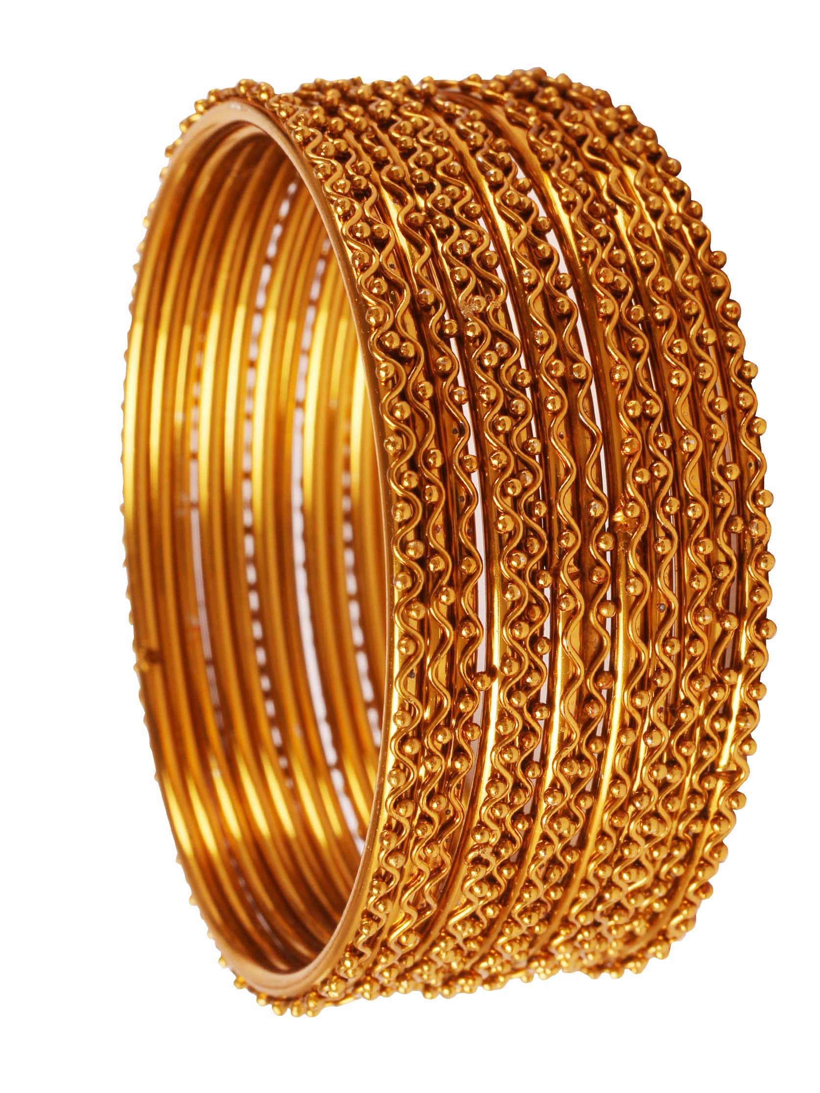 Touchstone New Indian Bollywood Golden Bangle Collection Beautiful Thin Zigzad Wire Golden Balls Charming Designer Jewelry Bangle Bracelets Set of 12. in Antique Gold Tone for Women.