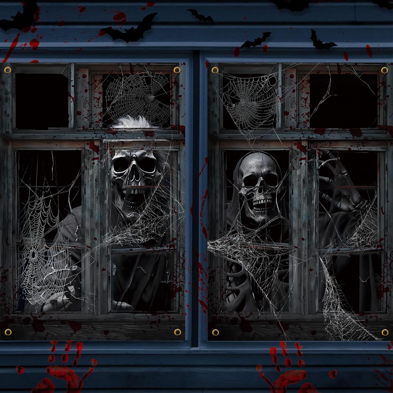 Photo 1 of 2 Pcs Halloween Window Decorations, Halloween Window Cover, Skeleton Ghost Poster for Indoor and Outdoor Party Decorations, 32x47 inch (Terror C)