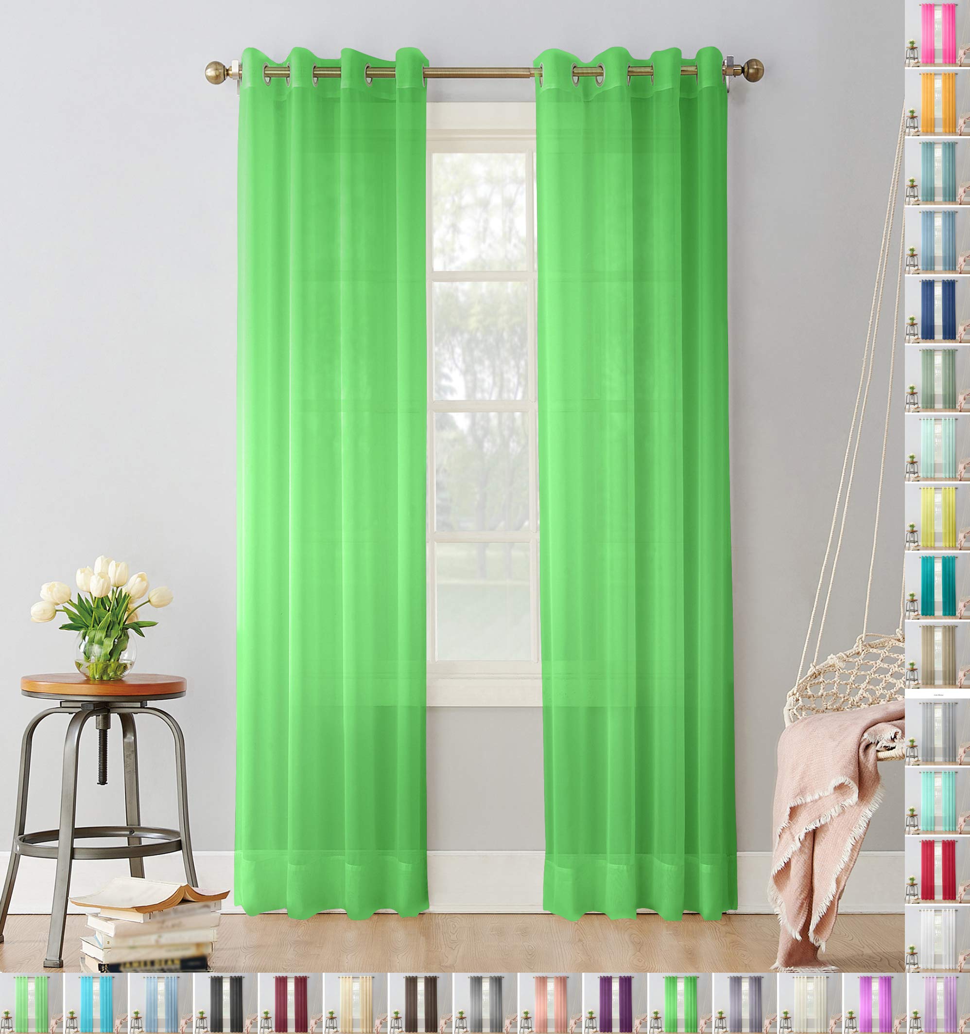 Megachest pair of sheer voile RING top (Apple green, 56" wideX108 drop(W142cmXH274cm))