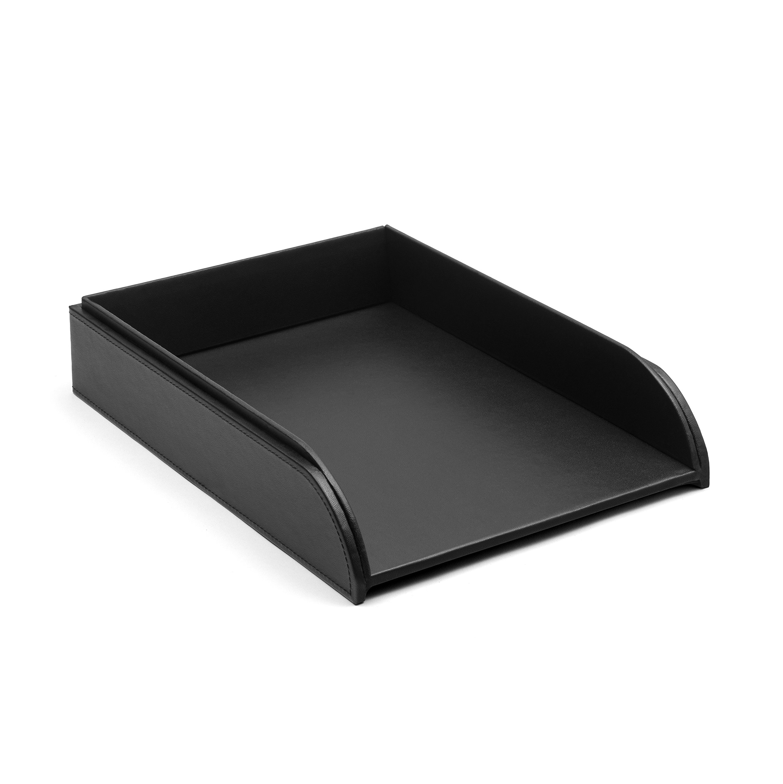 OSCO Faux Leather Letter Tray A4 – Stackable Desk File Organiser Paper Sorter, Office Document Sorter, Paperwork Filing Storage No Risers Required, Black, Single, 6.3×24.5×33.0 cm — image 1