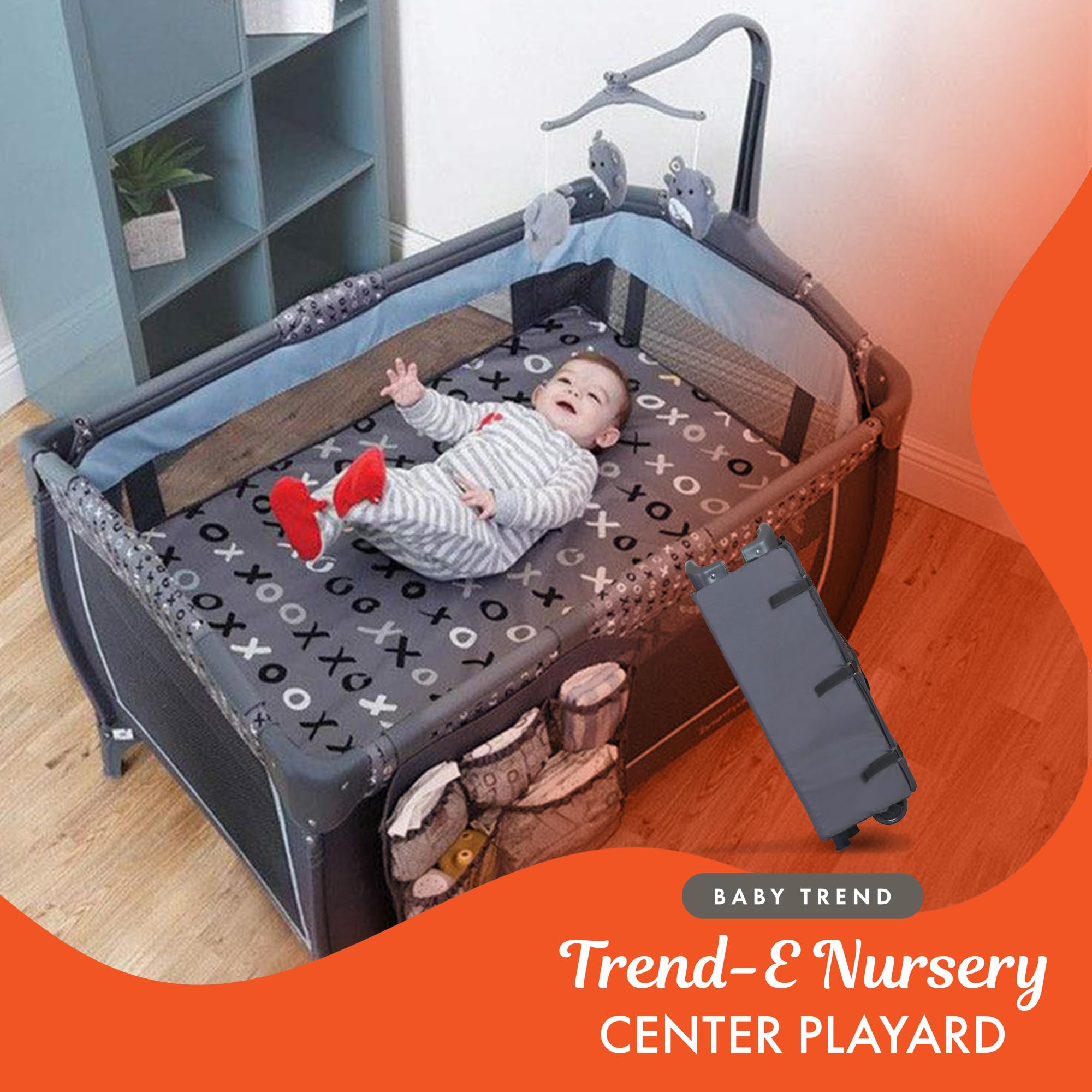Baby Trend Nursery Center, Playard Portable Crib with Full Size Bassinet, Trend-E, April