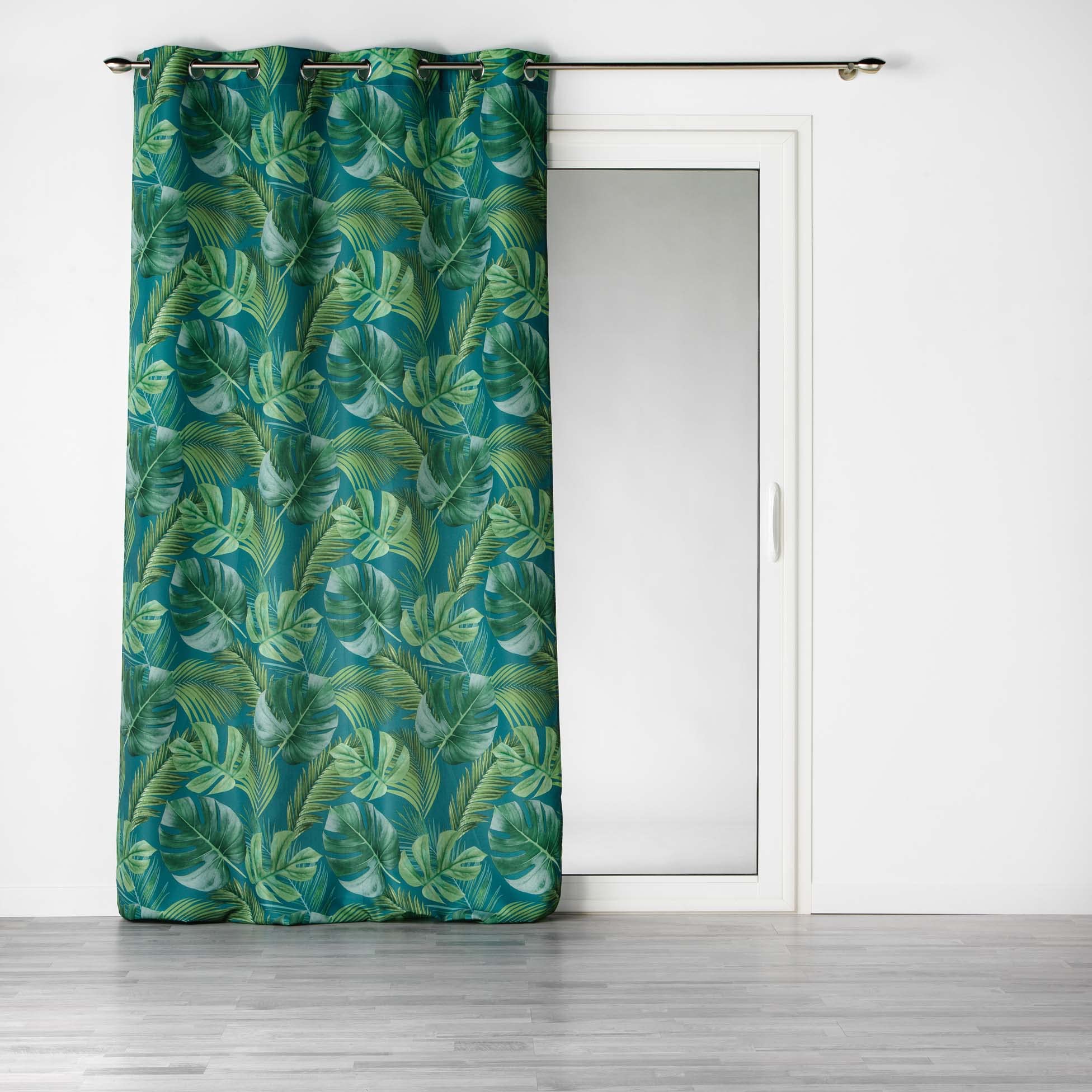 Douceur d'Intérieur, Rio Blue Printed Polyester Eyelet Curtain 140 x 260 cm