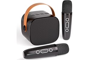 VICTRESS Mini Karaoke Machine with 2 Wireless Microphones, Portable Bluetooth Speaker with Voice Changer, Kids Karaoke Machine for Boys and Girls Ages 3-14, Black
