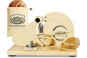 2-in-1 Manual Bread Slicer with Adjustable Thickness & Beeswax Bread Bag – Hand Crank Bread Cutter for Homemade Bread, Sourdo