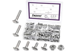 Swpeet 120Pcs European Standard 40 Series M8 x 16/20/25/30/35/40mm T Slot Drop-in Bolt and Nickel M8 Flange Nut Assortment Kit, Thread T Slot, Drop-in Bolt T-Bolt, Hammer Head Bolt, T Screw Stud
