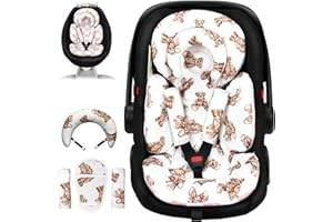 TinlyFinly Infant Car Seat Insert with Extra Cushion for Preemie to Toddler, Reversible Newborn Carseat Insert for Baby Head Body Support, Compatible with Stroller, Baby Swing, Bouncer (Teddy Bear)