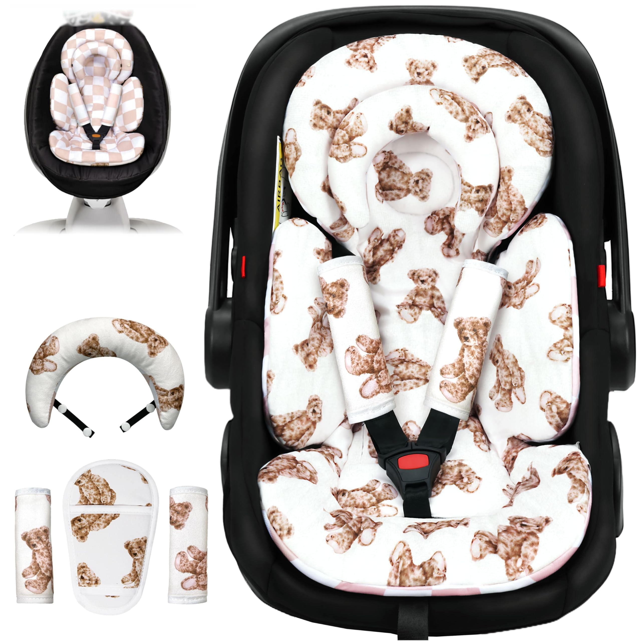 Photo 1 of Tinlyfinly Infant Car Seat Insert With Extra Cushion For Preemie To Toddler, Reversible Newborn Carseat Insert Head Body Support, Fits For Stroller, Baby Swing, Rocker, Bassinets, Bouncer (Teddy Bear)