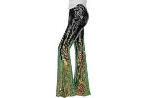 Nawgut Sequin Flare Pants Sparkly Glitter High Waisted Bell Bottom Trousers Disco Party Clubwear for Women