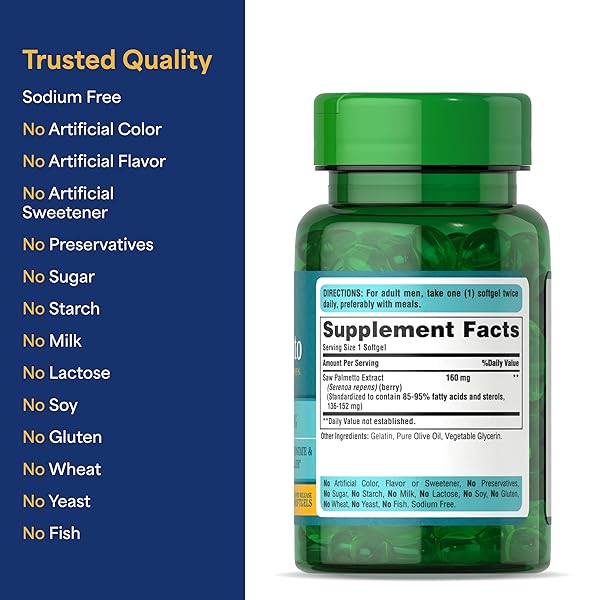 PURITAN’S PRIDE SAW PALMETTO EXTRACT 160MG, TRADITIONAL HERBAL DIETARY SUPPLEMENT FOR MENS PROSTATE AND URINARY HEALTH SUPPORT, 60 RAPID RELEASE CAPSULES