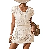 BreathSunny Womens Crochet Elastic Waist Beach Dresses Summer 2025 Scoop Neck Cap Sleeve Bathing Suit Cover Up Mini Dress