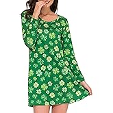 Aphratti Women's Long Sleeve St Patricks Cute Clover Print Casual Flare Swing Dress
