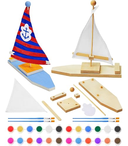 Baker Ross Kits De Veleros De Madera 3D Para Pintar Y Decorar - Manualidades Creativas Para Niños, Pack De 2 Barcos De Madera Con Vela De Tela