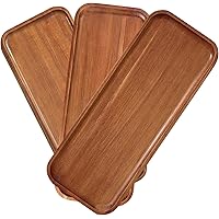 HOMKULA Solid Acacia Wood Serving Tray - 3 Pack, 14" x 5.5" Rectangular Wooden Serving Platter, Wood Boards for Food, Mini Ch