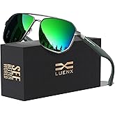 LUENX Aviator Sunglasses for Men Square Polarized Polygon Shades UV400 Sun Glasses with Accessories