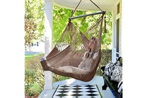 BATHONLY Caribbean Hammock Swing Chair with Spreader Bar, Large Hammock Chair, Hand Craft Rope Hanging Chair Outdoor, Indoor, Bedroom, 330 LBS Weight Capacity, Dark Brown