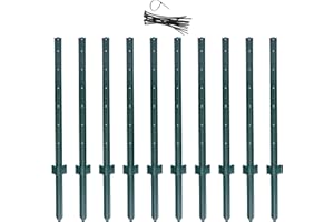(4 Sizes: 4-5-6-7 Feet) LADECH 5 Feet Sturdy Duty Metal Fence Post with 30 Zip Ties – Garden U Posts for Fencing (Heavy - Set 10)