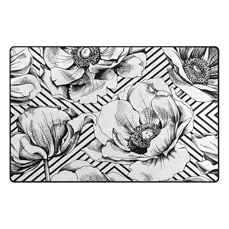 Amazoncom Alaza Hand Drawn Flowers Kids Carpet Playmat Rug