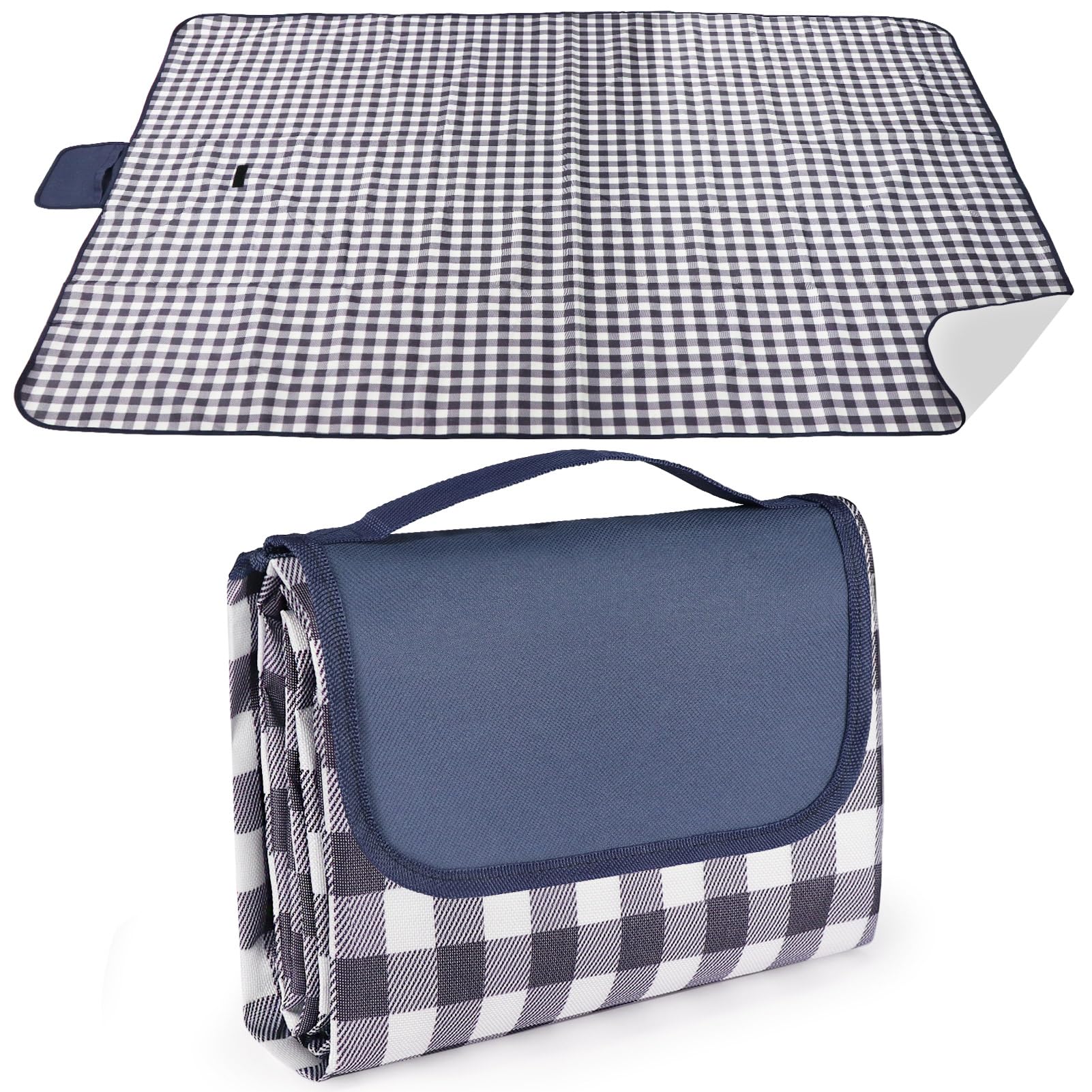 LIVEHITOP Picnic Blanket 150x200cm, Foldable Picnic Rug Mat Waterproof Sand Proof Backing Portable Outdoor Beach Blanket with Handle for Summer Camping, BBQ, Garden, Hiking