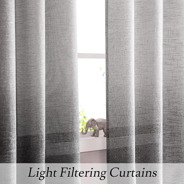 VISION HOME GREY OMBRE WINDOW CURTAINS LINEN TEXTURE GRADIENT LIGHT FILTERING SEMI SHEER CURTAINS 84 INCH LENGTH FOR LIVING ROOM BEDROOM ROD POCKET,CREAM WHITE TO GRAY,50″ WX84 L EACH,2 PANELS