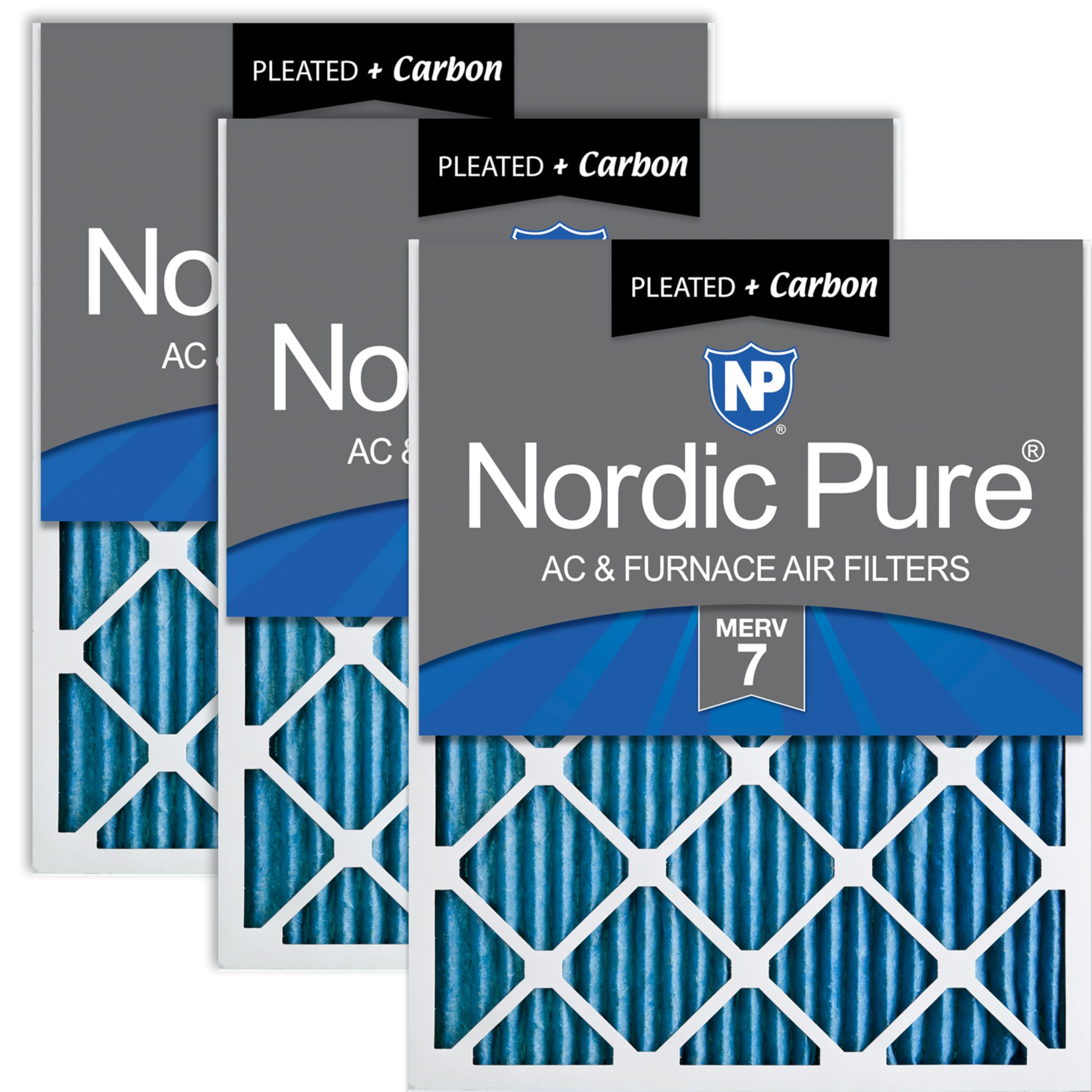 Nordic Pure 20x30x1 (Actual Size: 19 5/8 x 29 5/8 x 3/4) Pleated Air Filters MERV 7 Plus Carbon 3 Pack Image