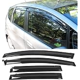 Fit 2009-2014 Honda FIT 4 Door Slim Style Acrylic Window Visors Rain Guard | IKON MOTORSPORTS, Smoke Tinted &amp; Semi-Transparent, Sun Rain Wind Guards, Self-Adhesive, Shield Vent, 2010 2011 2012 2013