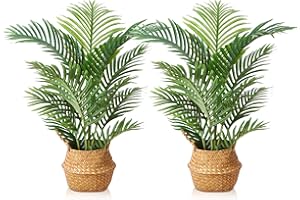 LOMANTO Fake Majesty Palm Plant 3Ft Artificial Plants for Home Decor Indoor Small Faux Trees in Pot Fake Tropical Plants for Housewarming Gift 2Pack