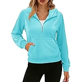 YUCOLEN Women's Cropped Hoodie Velour Half Zip Sweatshirt with Pocket Long Sleeve Fleece Pullover Cozy Casual Clothes