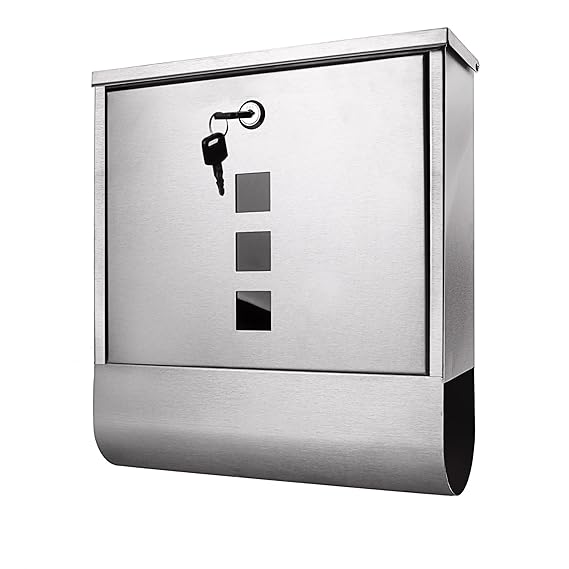 Briefkasten Edelstahl Groß Modern mit Zeitungsrolle Wasserdicht Postkasten 30.5 X 34 X 8.5cm