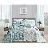 Blythease Oversized King Bedspread 128x120 Extra Wide, Jacquard Matelasse Damask Pattern Design, Lightweight, Reversible, 5 Piece, 100% Microfiber, Green