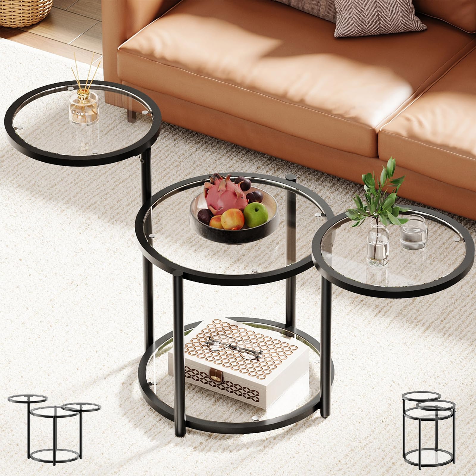 Photo 1 of *USED*
Curlaky Round Glass Coffee Table - 4 Tier Coffee Tables for Living Room with Rotating Top, Circle Coffee Table with Storage, Modern Clear Center Table with Metal Frame for Small Space, Office, Black