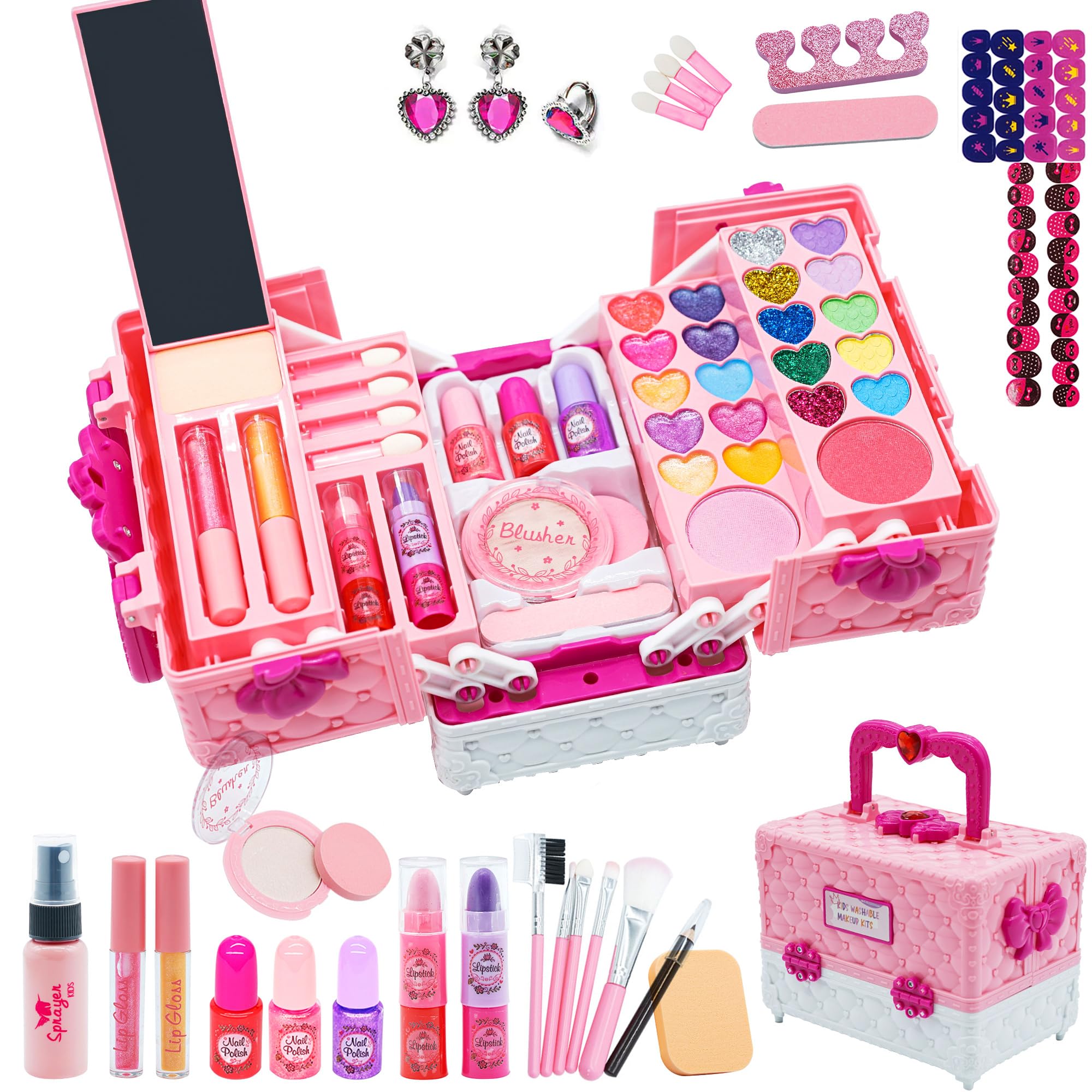 Mrabbitoo Kids Makeup Sets For Girls - 57PCS Toys Children Set Washable Make Up Little Girls, Princess Play Presents, Teenage Gifts Christmas Birthday Age 4-12 Year Old (Pink) (UK-09)