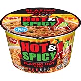 Nissin Hot &amp; Spicy Ramen Noodle Soup, Blazing Hot, 3.32 Ounce (Pack of 6)