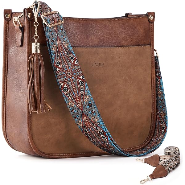 HESHE Leather Satchel Bag For Women – Crossbody Shoulder Bag, Adjustable Strap, Multiple Pockets, Brown