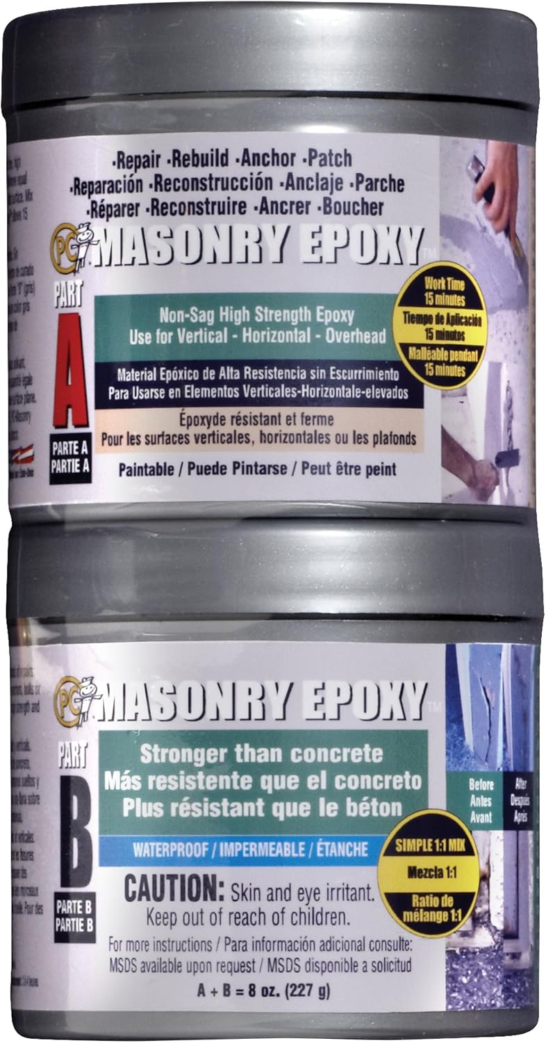 PC Products PC-Masonry Epoxy Adhesive Paste, Two-Part Repair, 8oz in Two Cans, Gray 70079