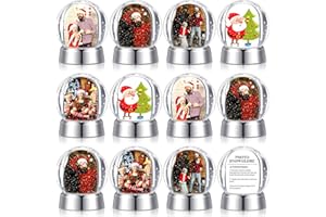 Wettarn 12 Pcs DIY Crafts Clear Plastic Mini Snow Globes with Base Liquid Photo Frame for Christmas Xmas Family Friends Thanksgiving Gifts Tabletop Display (Silver)