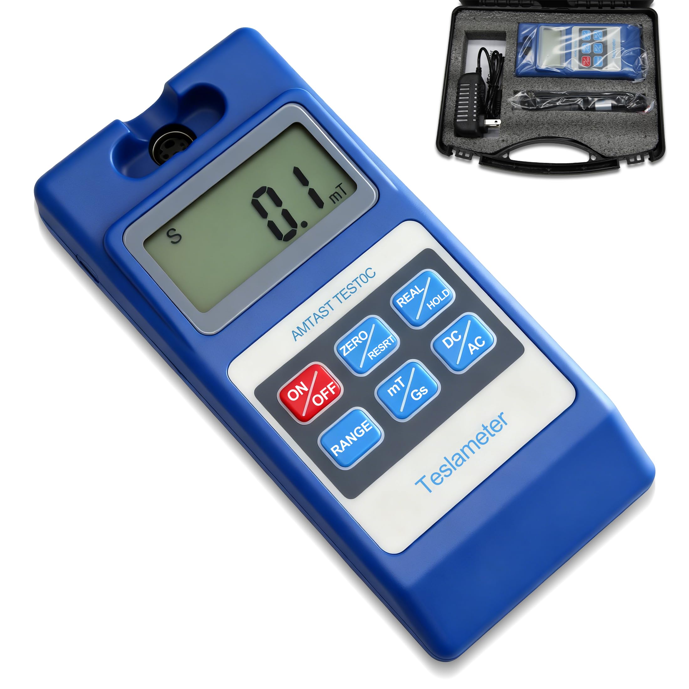 AMTAST Tesla Tester Gauss Meter Surface Magnetic Field Testers with Ns Function Metal Probe Guass Meters