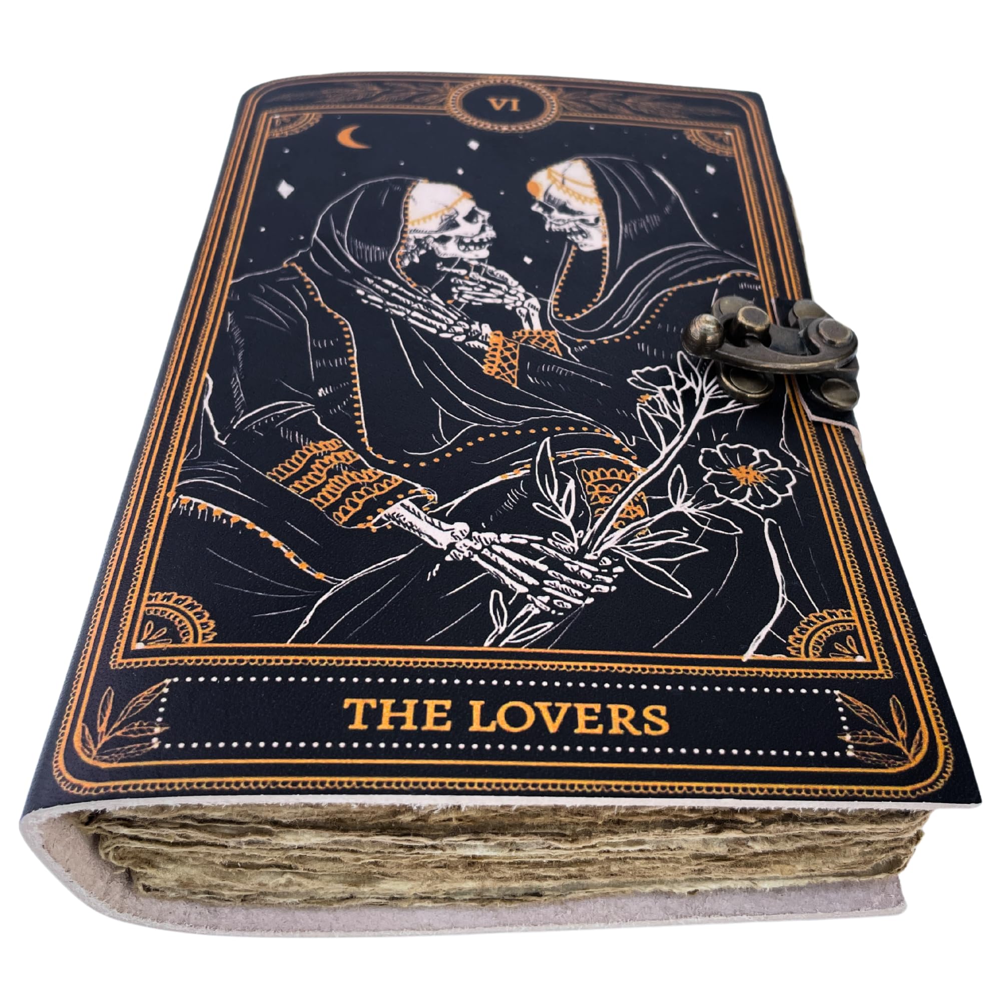 Urban Leather 7 inch Skull Two Lovers Vintage Journal for Men Women to Write in, UV Print Sketchbook Travel Leather Bound Journal Writing Notebook for Him & Her, Unlined Deckle Pages