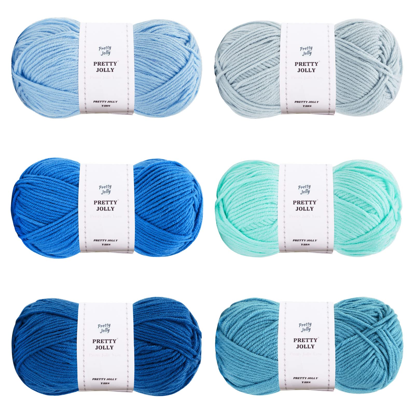 Pretty Jolly 300g Soft Assorted Colors Yarn - Sport Weight,100% Acrylic, 4 Ply, Bonbons Yarn for Crochet & Knit, DIY Project Starter Kit for Kids or Adults(Total 795m) (Blue Department)