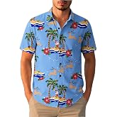 Yoimira Christmas Hawaiian Shirt for Men,Funny Men's Hawaiian Shirts Santa Claus Tropical Button-Down Casual Short Sleeve