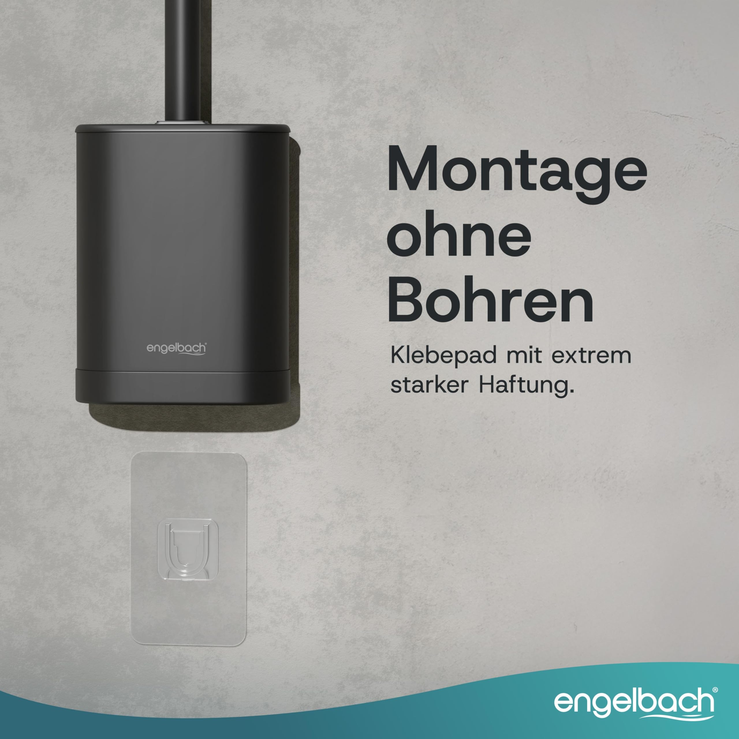 Engelbach® Klobürste Silikon mit Edelstahl Griff & Halter – Antibakterielle Toilettenbürste Wandmontage ohne Bohren – WC Bürste inkl. Ersatzbürstenkopf, schwarz 4
