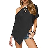 RPYHF Womens Summer One Shoulder Knit Sheer Poncho Trendy Lightweight Asymmetric Shrug Pullover Sweaters