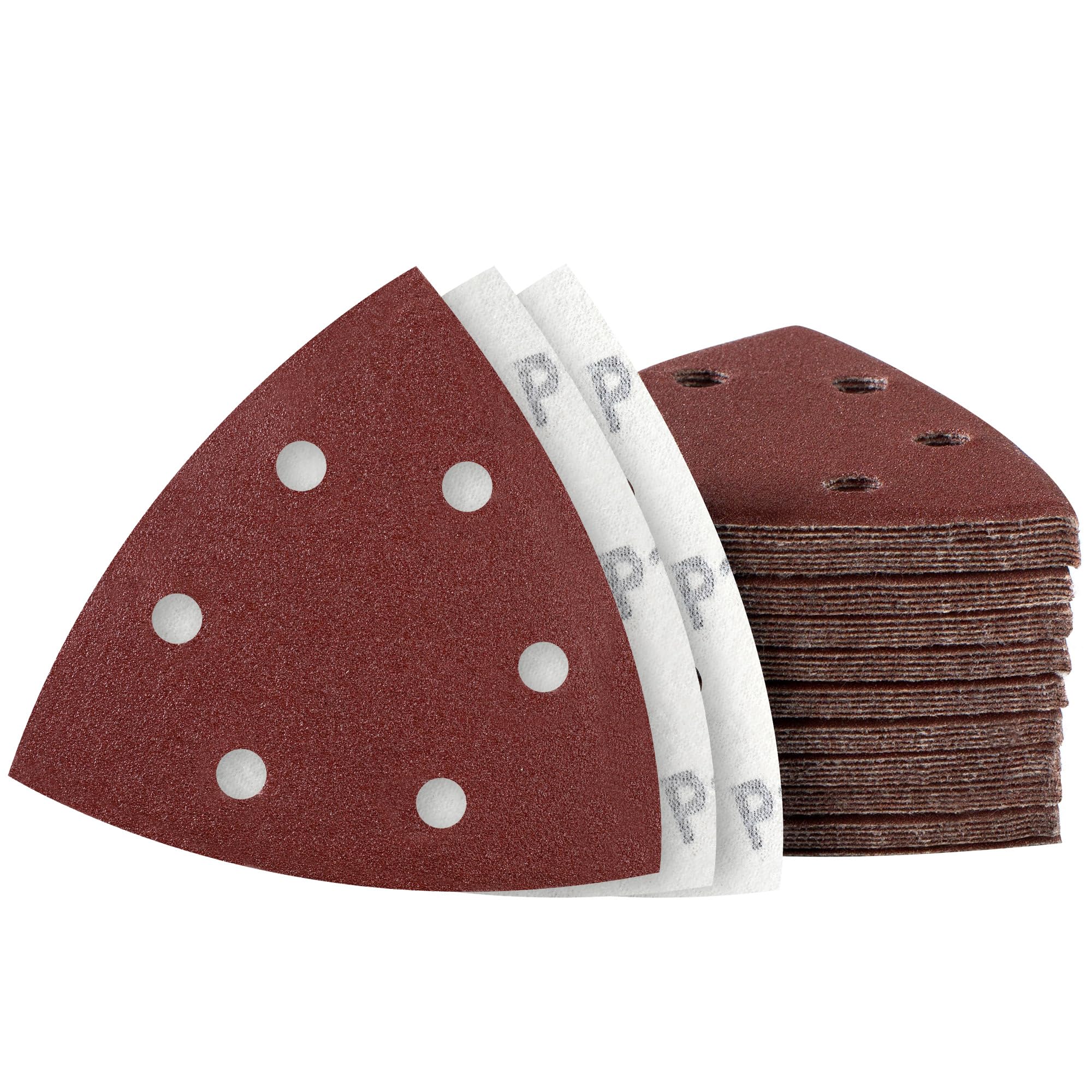 MIDO Professional Abrasive Triangle Sanding Pads 50 Pcs 93 mm 120 Grit Detail Sander Pads 6 Holes Sanding Sheets Sander Sandpaper Hook and Loop Sander Pad