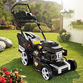 BRAST Benzin-Rasenmäher 4,4kW (6PS) Elektrostart Selbstantrieb 46cm Schnittbreite 30-80mm Schnitthöhe 60L Grasfang-Korb GT Markengetriebe Easy Clean Big-Wheeler Stahlblechgehäuse Benzin-Mäher Trimmer