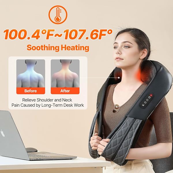 ELOMOL NECK SHOULDER MASSAGER WITH HEAT – RECHARGEABLE BACK AND NECK MASSAGE PAIN RELIEF DEEP 5D TISSUE SHIATSU KNEADING MASSAGER FOR SHOULDER BACK LEG GIFTS FOR MOM DAD MEN WOMEN HER HIM