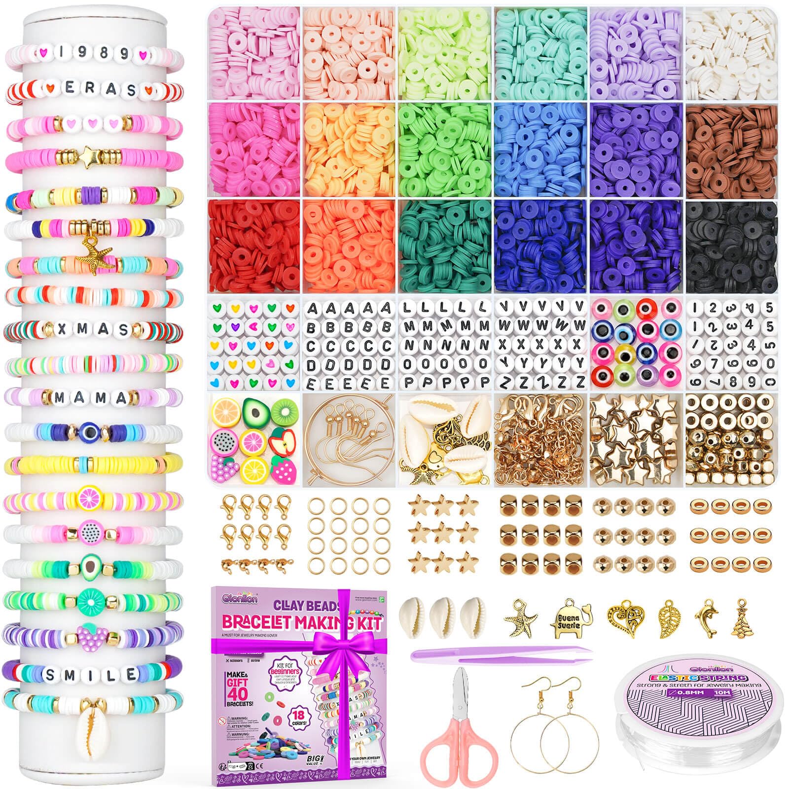 Gionlion Friendship Bracelet Kit Concert Bracelets Merch, 18 Colors Clay Beads Bracelet Making Kit for Jewellery Making, DIY Arts Crafts Gifts