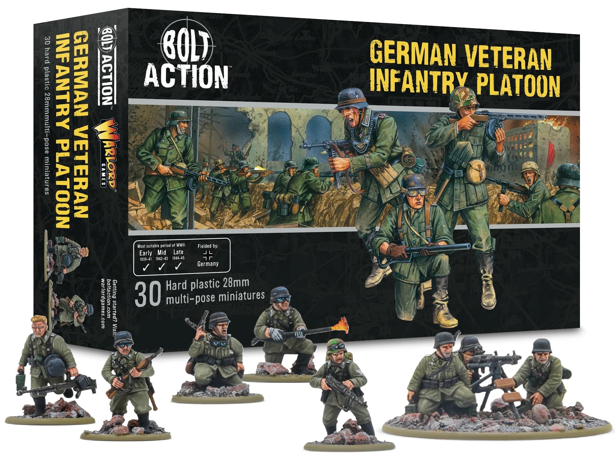 Warlord Games German Army Veterans Infantry Platoon - 28mm Scale Plastic Miniatures for Bolt Action Highly Detailed World War 2 Miniatures