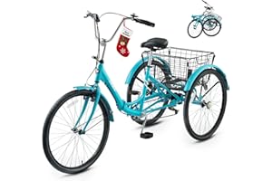 VIRIBUS Folding Tricycle for Adults, 7 Speed Foldable Adult Tricycle with Removable Wheeled Basket, Folding 3 Wheel Bikes for Adults Men Women Seniors 24 26 inch, Collapsible Trike 330 LB.