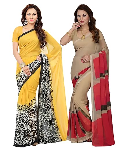 Combo Of 2 Poly Georgette Multicolor Printed Women Saree