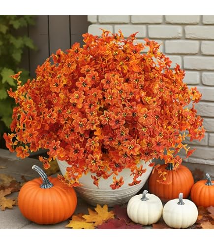 Chrysanthèmes Artificiels Extérieur – Résistants UV Et Eau – Décoration Tombe, Jardin, Halloween, Automne – Tiges Flexibles, Réalistes